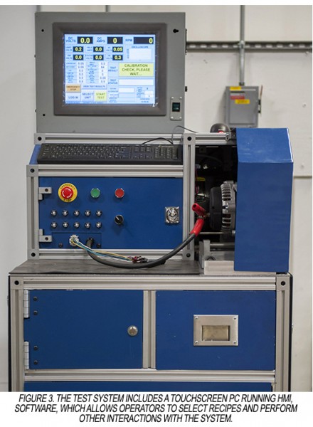 Alternator test machine uses touch screen HMI for easy operator communication and direction