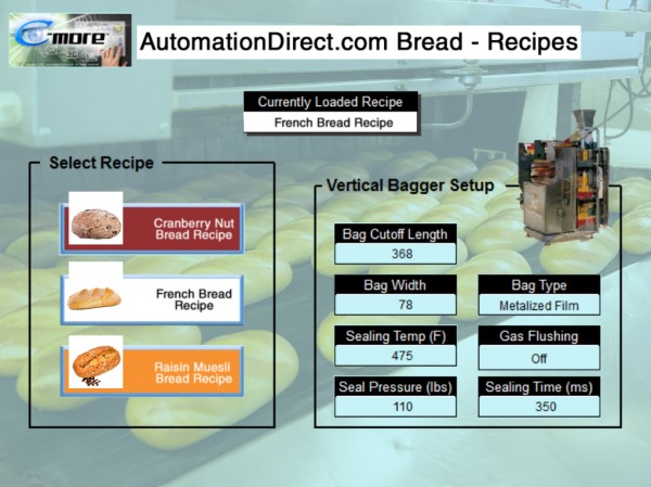 C-More HMI Recipes Bakery