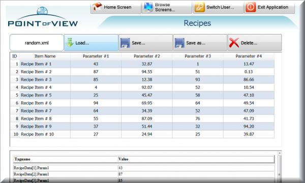 Point of View HMI Recipes 