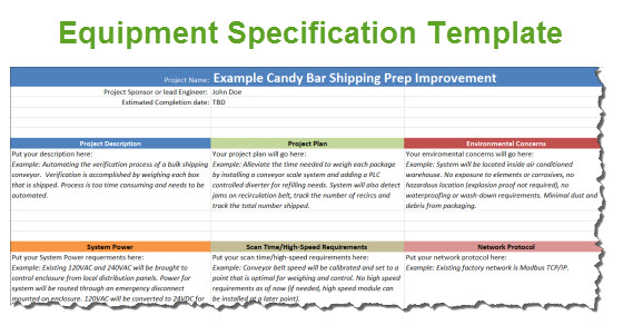 Equipment Specification Template