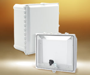 AttaBox Hinged Screw Cover Enclosures & Clear Stahlin SolarShield HMI Covers from AutomationDirect
